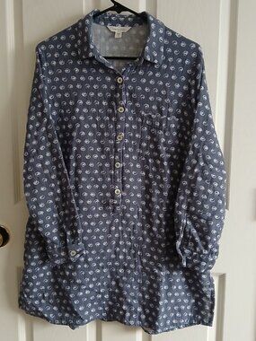 Garnet Hill 100% Organic Cotton Button-Up Seashell Tunic Top Medium